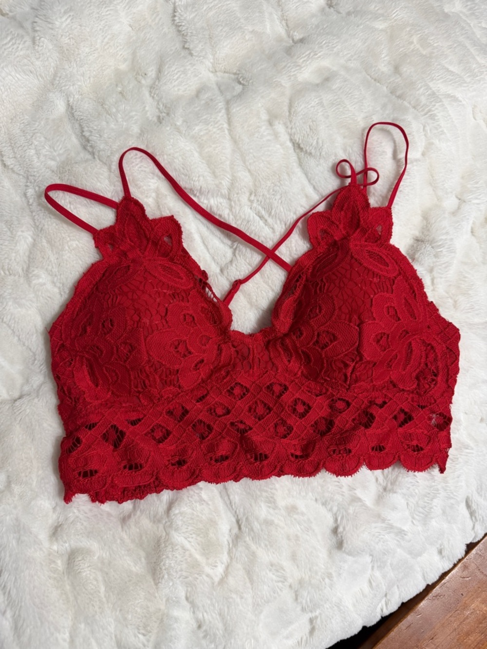 Anemone Red Lace Bralette with Floral Crochet